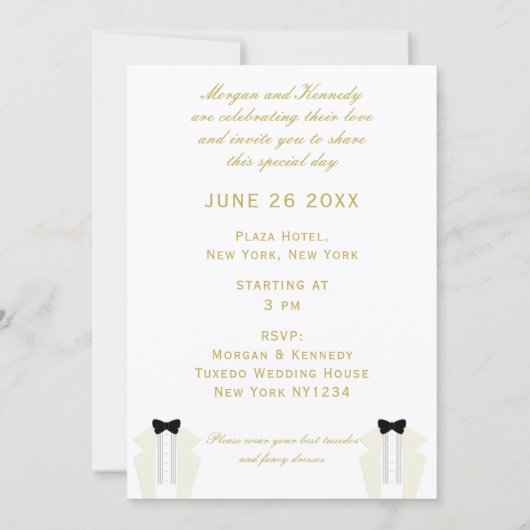 White Tuxedo Two Grooms Gay Weddenschap Kaart (Achterkant)