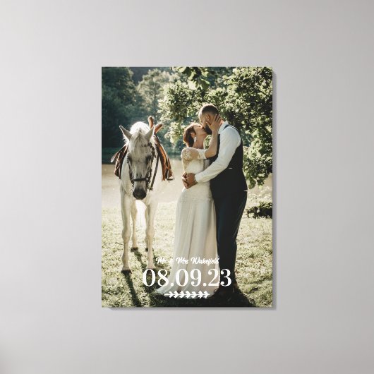 White Twig Mr & Mrs Wedding Date Foto Canvas Afdruk (Voorkant)