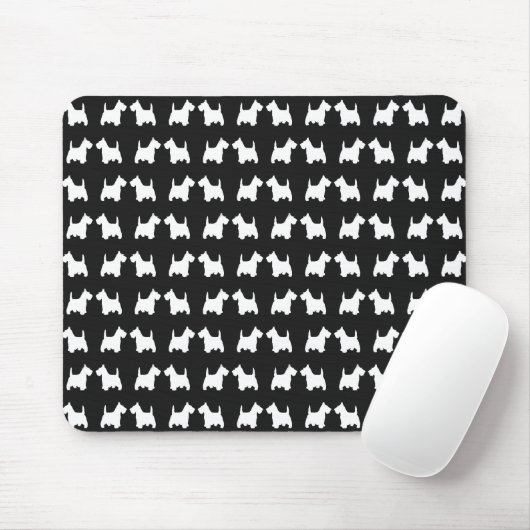 White Twin Scottie Dogs Silhouette Tiled Pattern Muismat (Met muis)