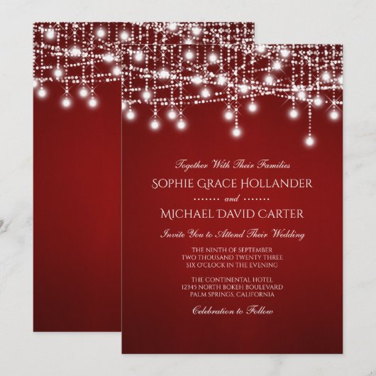 White Twinkle String Lights op rood Kaart (Voorkant / Achterkant)