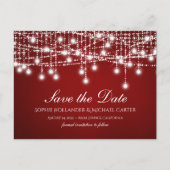 White Twinkle String Lights Red Save the Date Briefkaart (Voorkant)