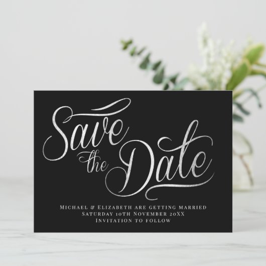 White Typo Modern Black Save the Date Kaart (Staand voorkant)
