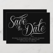 White Typo Modern Black Save the Date Kaart (Voorkant / Achterkant)