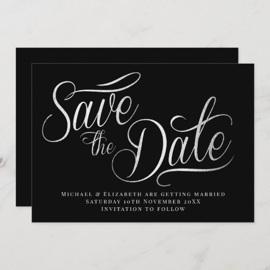 White Typo Modern Black Save the Date Kaart (Voorkant / Achterkant)