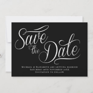 White Typo Modern Black Save the Date Kaart
