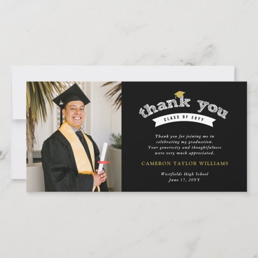 White Typography Bold Sketch Gradup Cap Bedankkaart (Voorkant)