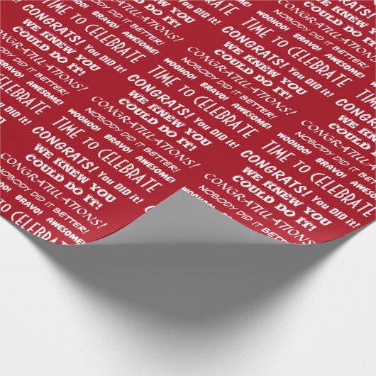 White Typography Celebration Congrats on Red Cadeaupapier (Hoek)