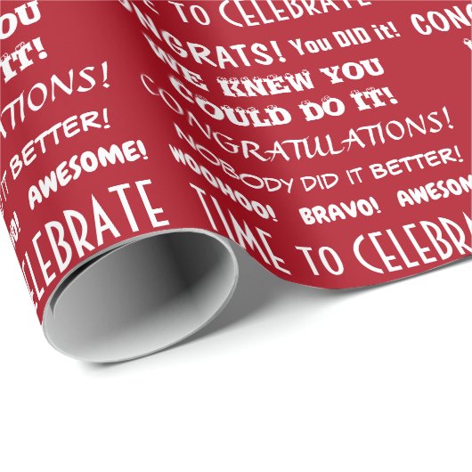 White Typography Celebration Congrats on Red Cadeaupapier (Rol Hoek)