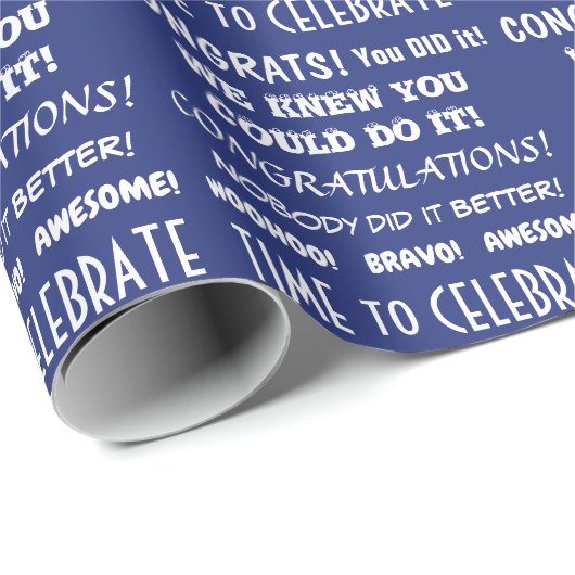 White Typography Gefeliciteerd met Blue Cadeaupapier (Rol Hoek)