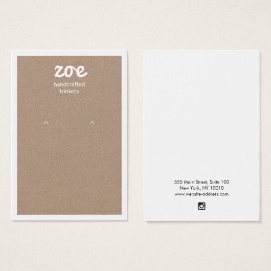 White Typography Kraft Earring Display Card Visitekaartje (Voorkant /achterkant)