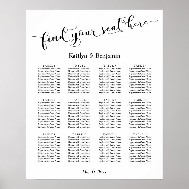 White Typography Wedding Reception Seating Chart Poster Zazzle.nl