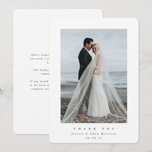 White Ultra Minimal Single Photo Wedding Bedankkaart (Voorkant / Achterkant)
