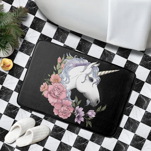 White Unicorn and Flowers Badmat
