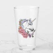White Unicorn and Flowers Glas (Voorkant)