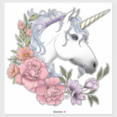 White Unicorn and Flowers Sticker (Vel)