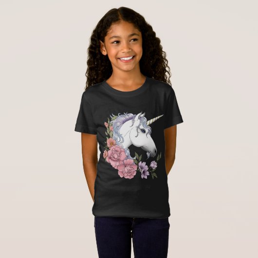 White Unicorn and Flowers T-shirt (Voorkant volledig)