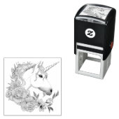 White Unicorn and Flowers Zelfinktende Stempel (In situ)