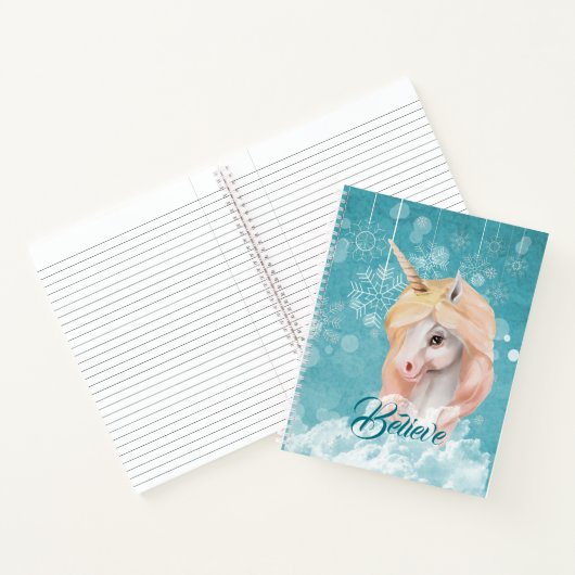 White Unicorn Blauwgroen Snowflake Believe Notitieboek (Binnen)