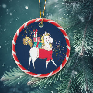 White Unicorn Bringing Gifts Keramisch Ornament