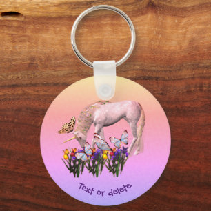White Unicorn en Butterflies Fantasy Personated Sleutelhanger