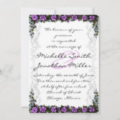 White Unicorn en Paars Roos Heart Invitation Kaart (Achterkant)