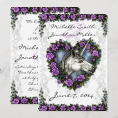 White Unicorn en Paars Roos Heart Invitation Kaart (Voorkant / Achterkant)