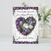 White Unicorn en Paars Roos Heart RSVP (Staand voorkant)