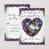 White Unicorn en Paars Roos Heart RSVP (Voorkant / Achterkant)