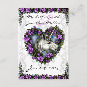 White Unicorn en Paars Roos Heart RSVP Kaartje