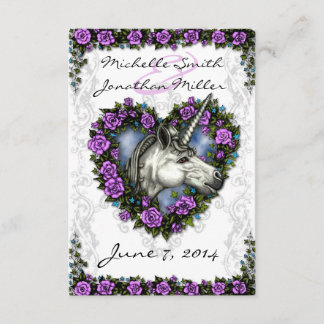 White Unicorn en Paars Roos Heart RSVP Kaartje