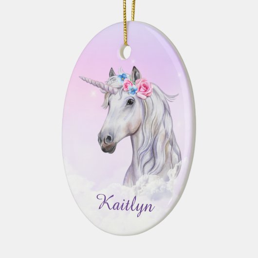 White Unicorn Floral Believe Keramisch Ornament (Links)