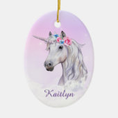 White Unicorn Floral Believe Keramisch Ornament (Voorkant)