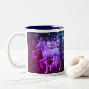 White Unicorn Forest Fantasy Colors Personalized Tweekleurige Koffiemok