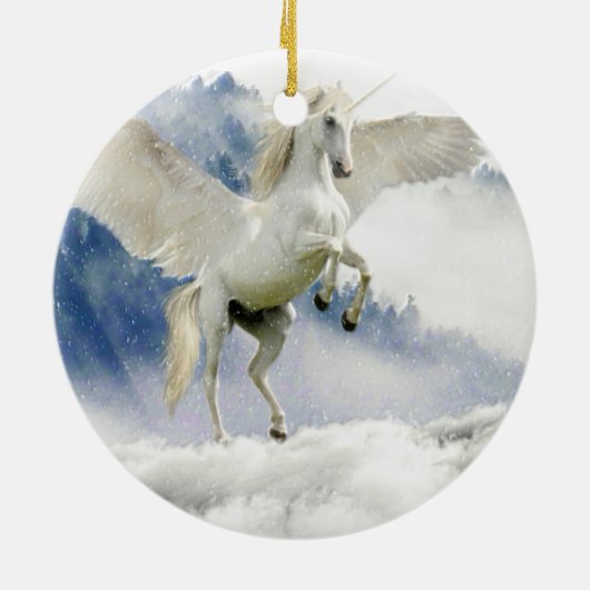 White Unicorn Horse met Wings Keramisch Ornament (Achterkant)