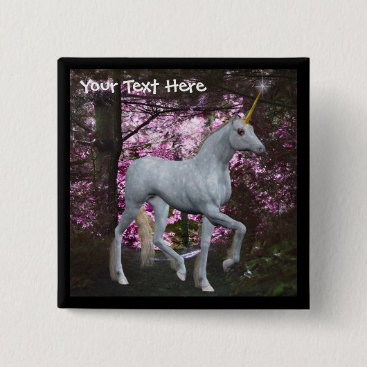 White Unicorn in Forest Fantasy Button (Voorkant)