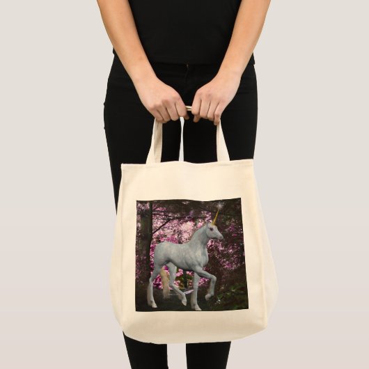 White Unicorn in Forest Fantasy Canvas tas (Voorkant (product))