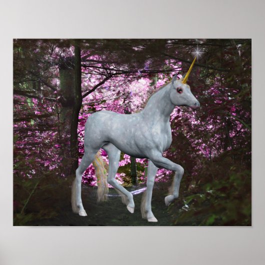 White Unicorn in Forest Fantasy Horse Poster (Voorkant)