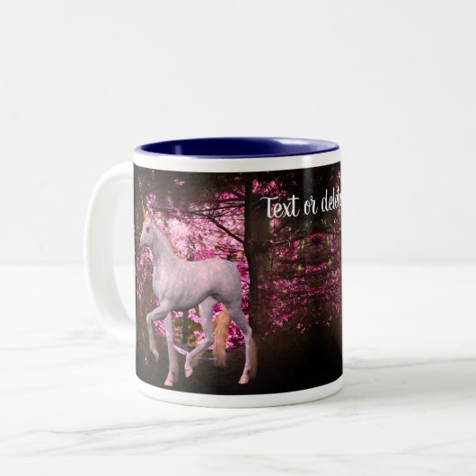 White Unicorn in Forest Fantasy Personalized Tweekleurige Koffiemok (Voorkant links)
