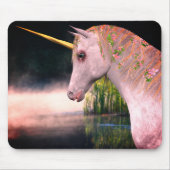 White Unicorn in Mist Fantasy Art Muismat (Voorkant)