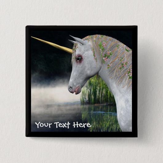 White Unicorn in Mist Fantasy Button (Voorkant)