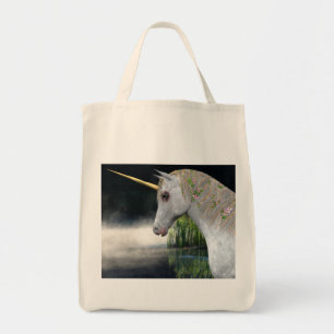 White Unicorn in Mist Fantasy Canvas tas