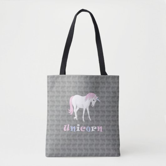 White Unicorn on Grey Canvas tas (Voorkant)