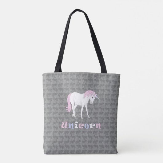 White Unicorn on Grey Canvas tas (Achterkant)
