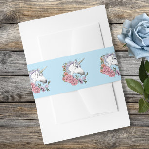 White unicorn Pink Flowers Blue Wedding Uitnodigingen Wikkel
