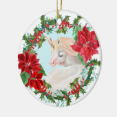 White Unicorn Poinsettia Holly Wreath Keramisch Ornament (Links)