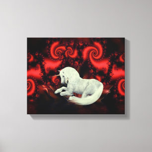 White Unicorn Red Fractal Fantasy Horse Art Canvas Afdruk
