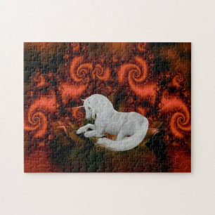 White Unicorn Red Fractal Fantasy Horse Art Legpuzzel