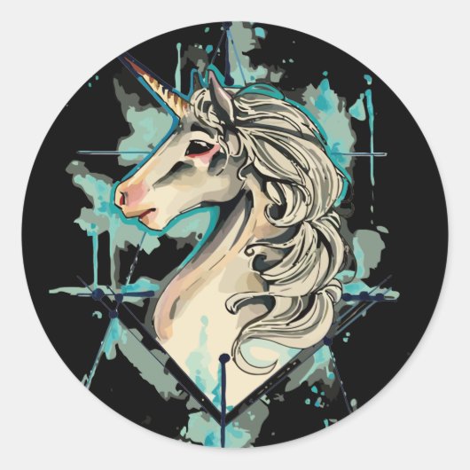 White Unicorn Ronde Sticker (Voorkant)
