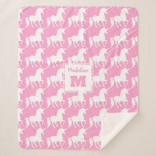 White Unicorn Silhouette Pattern Pink Persoonlijk Sherpa Deken