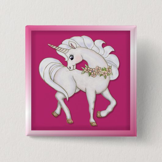 White Unicorn Vierkante Button 5,1 Cm (Voorkant)
